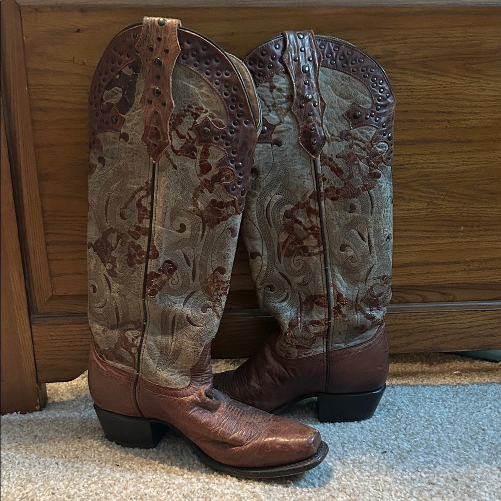 Intricate Brown and Tan Cowboy Boots